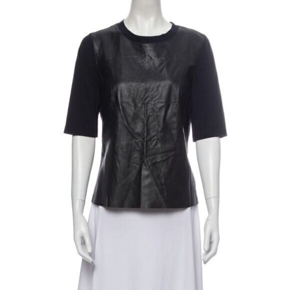 AKRIS PUNTO Crew Neck Short SLeeve Leather T-shirt SMALL